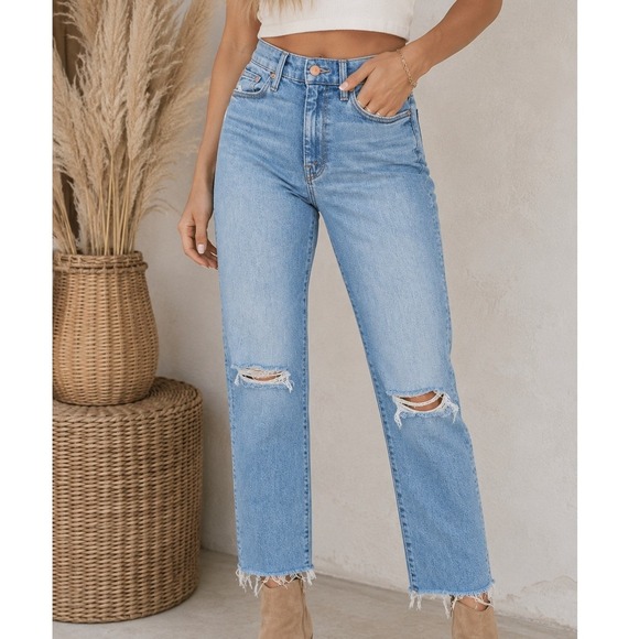 MOTHER Denim - Mother The Looker High Rise Skinny Crop Distressed Frayed Hem Blue Jeans Size 28